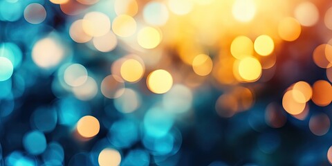 Poster - Abstract bokeh background with vibrant blue and orange circular lights scattered throughout the image creating a defocused lens effect ideal for designers
