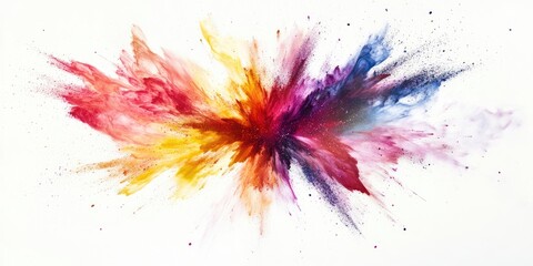 Fototapete - Vivid abstract explosion of colors in pink, orange, yellow, purple, and blue against a clean white background creating dynamic energy and motion.