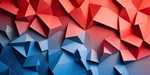 Poster - Abstract geometric paper backdrop in shades of vibrant red and blue with jagged triangular shapes cascading diagonally across the image.