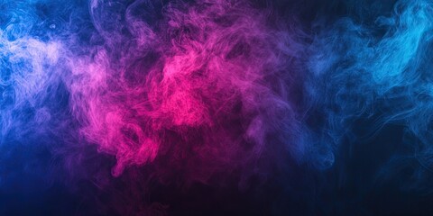 Poster - Vibrant blue and pink smoke swirls on a dark background with ample negative space for overlay text and design elements, creating a dynamic visual.