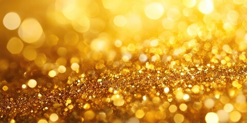 Poster - Golden bokeh background with defocused circles in varying shades of yellow and gold arranged in an abstract shimmering pattern ideal for design.