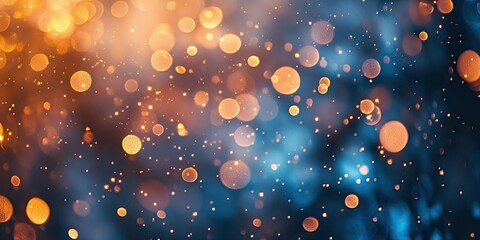 Poster - Abstract bokeh background featuring golden and orange circular lights scattered against a deep blue backdrop with soft focus and depth