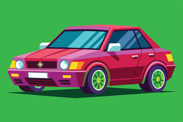 Poster - A unique hybrid car design features bold colors and customizable elements against a bright green backdrop Hybrid car Customizable Disproportionate Illustration
