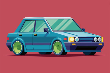 Poster - A colorful hybrid car showcases its unique design and customization options against a bright background Hybrid car Customizable Disproportionate Illustration