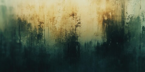 Poster - Grungy abstract blurred background with dark green and beige tones, featuring a faded texture and irregular patterns throughout the image.