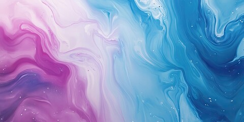 Poster - Vibrant blue and pink abstract fluid art background with swirling patterns ideal for templates and creative projects featuring soft gradients and textures.
