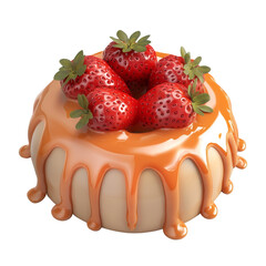 Aufkleber - A delicious caramel cake is adorned with fresh strawberries and a generous caramel drizzle.
