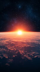 Wall Mural - cosmic sunrise: a fiery celestial landscape