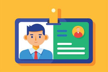 Poster - A flat illustration of a customizable ID card with a cartoon character and vibrant background Id card Customizable Flat Illustration