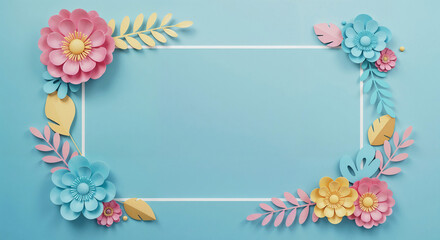Poster - frame with paper flowers . Generative AI