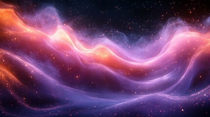 Wall Mural - Abstract flowing particle waves background. Luminous colorful energy curves. Dynamic vibrant light trails in motion. Modern art, digital design, futuristic concept. Pink, purple, and orange hues