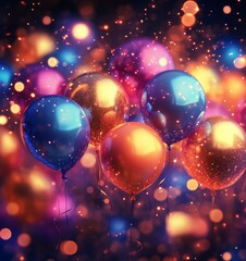 Fototapete - Birthday Greeting Digital Background with Colorful Lights, Generative AI
