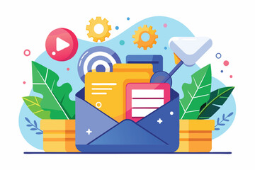 Poster - a vibrant illustration showcasing an inbox cleanup theme with tools for digital organization inbox c