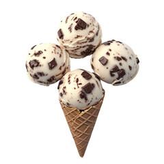 Aufkleber - A waffle cone holds four scoops of creamy vanilla ice cream studded with chocolate chips.