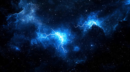 Wall Mural - Cosmic Lightning Storm: A breathtaking view of a vibrant nebula with electric blue energy bursts in the deep space