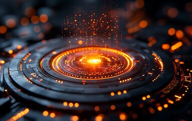 Poster - Futuristic glowing circular technology interface.