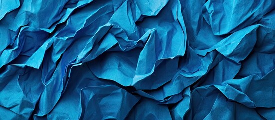 Poster - Vibrant blue crumpled paper texture background featuring deep blue tones with dynamic folds creating visual interest ideal for creative designs.
