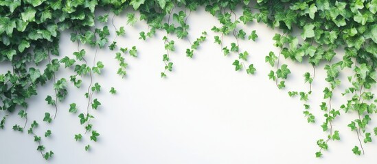 Leinwandbilder - Vibrant green vines cascading from the top against a soft white background creating a striking visual of nature's elegance and tranquility