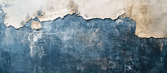 Poster - Abstract textured background showcasing deep blue watercolor blending with rough beige canvas elements positioned centrally, creating a unique artistic appeal