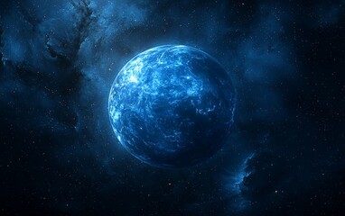 Poster - Blue exoplanet in a nebula.
