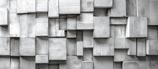 Leinwandbilder - Artistic arrangement of light gray wooden bricks on a soft light background creating a visually engaging abstract composition with depth and texture.