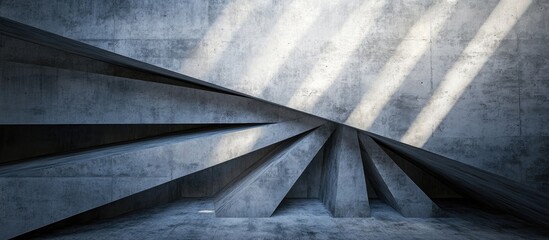 Poster - Abstract grey concrete backdrop with diagonal rays of light casting shadows, creating a depth and elegance suitable for modern design projects.