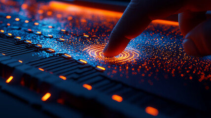 Wall Mural - futuristic touch interaction with digital interface. biometric prints
