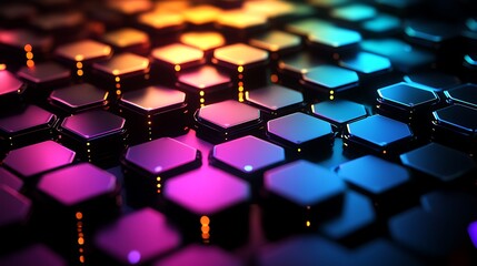 Wall Mural - a dark background with an abstract grid of glowing hexagon