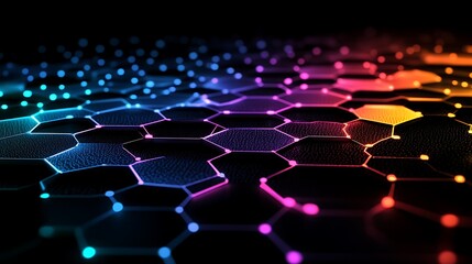 Wall Mural - a dark background with an abstract grid of glowing hexagon