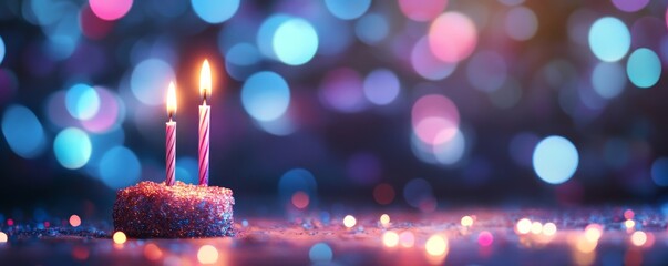 Fototapete - Birthday Greeting Digital Background with Colorful Lights, Generative AI