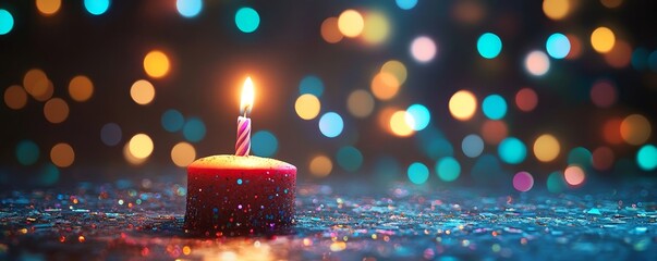 Fototapete - Birthday Greeting Digital Background with Colorful Lights, Generative AI