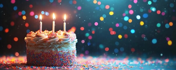 Poster - Birthday Greeting Digital Background with Colorful Lights, Generative AI