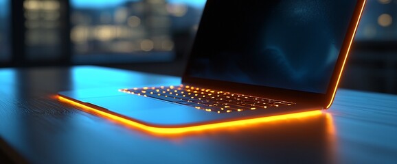 Poster - Illuminated laptop on desk at night.