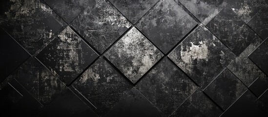 Wall Mural - Dark gray gradient background featuring an abstract rhombus with triangular geometric patterns and a rough mosaic design in varying shades of black.