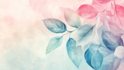 Wall Mural - Pastel leaves branch, soft light background.