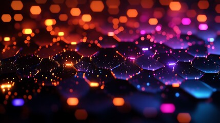 Wall Mural - a dark background with an abstract grid of glowing hexagon