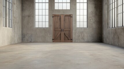 Poster - Spacious Minimalist Loft with Large Windows and Rustic Wooden Doors