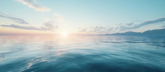 Wall Mural - tranquil ocean surface at sunset with soft blue and pastel hues showcasing smooth, reflective water 