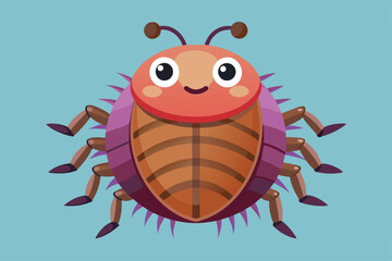 Poster - A colorful and cheerful bug illustration with a friendly face and detailed features against a soft blue backdrop, Lice Customizable Flat Illustration