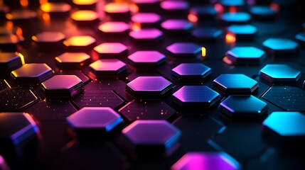 Wall Mural - A dark background with an abstract grid of glowing hexagon