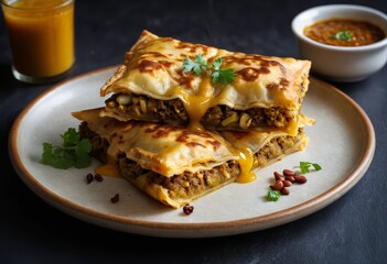 Sticker - Delicious Golden-Brown Curry Puffs with Spicy Dipping Sauce on Plate