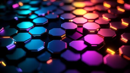 Wall Mural - a dark background with an abstract grid of glowing hexagon