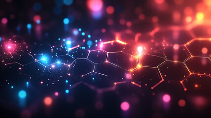 Wall Mural - a dark background with an abstract grid of glowing hexagon