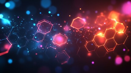 Wall Mural - a dark background with an abstract grid of glowing hexagon