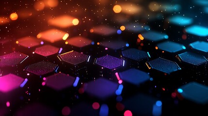Wall Mural - a dark background with an abstract grid of glowing hexagon