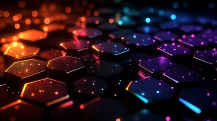 Wall Mural - A dark background with an abstract grid of glowing hexagon