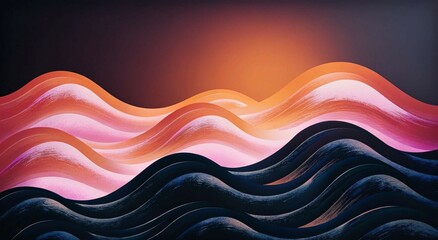 Leinwandbilder - Abstract wavy background in orange and dark colors. 3d illustration of bright orange waves, futuristic pattern with glowing light, flowing texture design, digital art in modern style