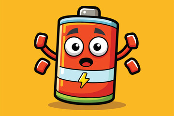 Poster - A playful cartoon battery character showcases a low energy level with a lively expression against a vibrant backdrop, Low battery Customizable Cartoon Illustration