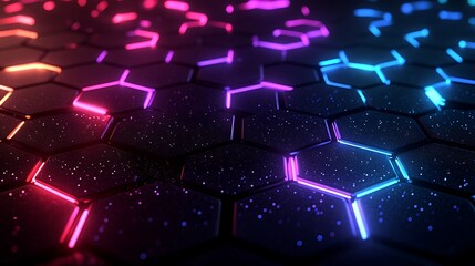Wall Mural - a dark background with colorful hexagons and light