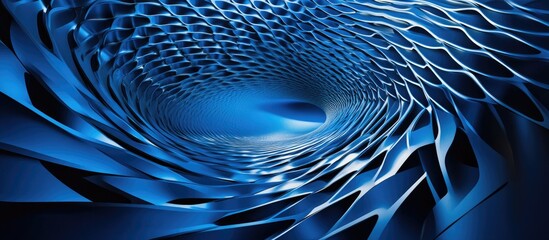 Poster - vibrant blue abstract geometric pattern with flowing curved shapes creating depth and texture ideal 